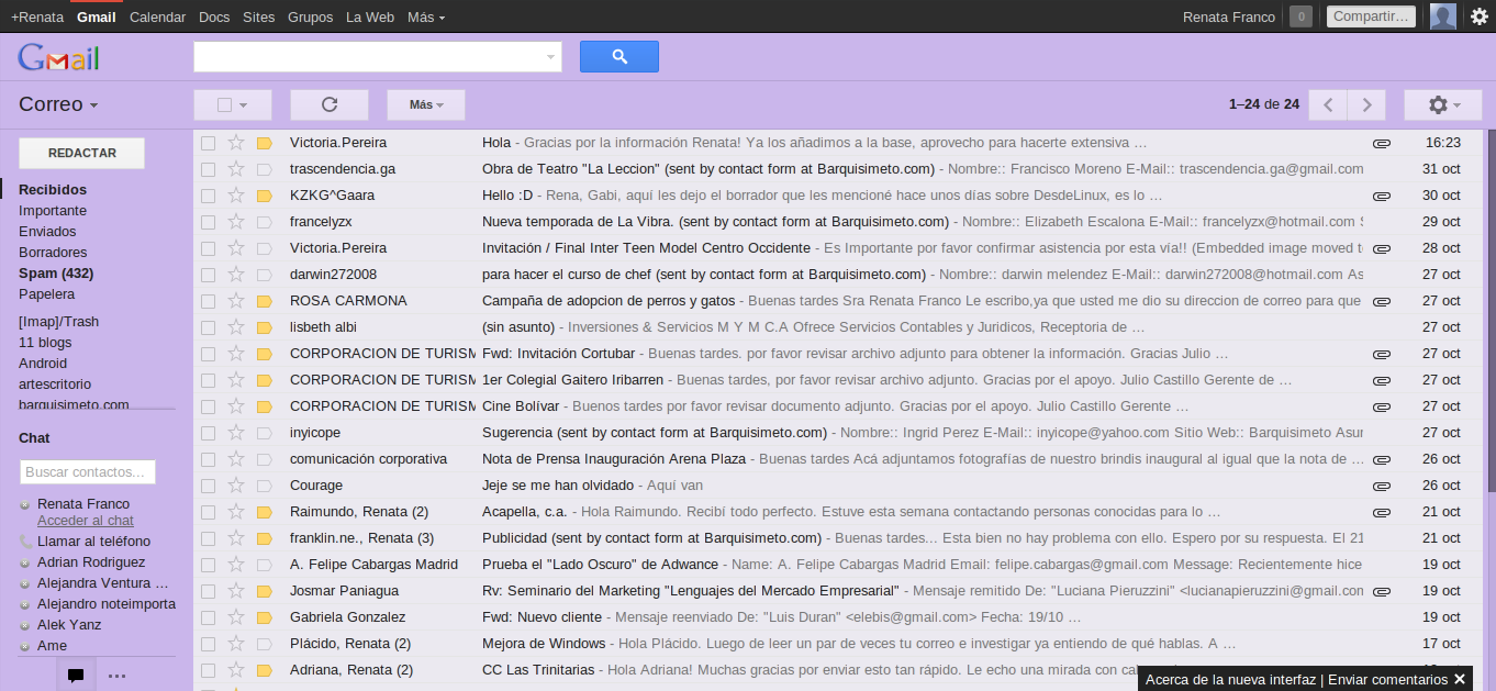 Nuevo Gmail en morado